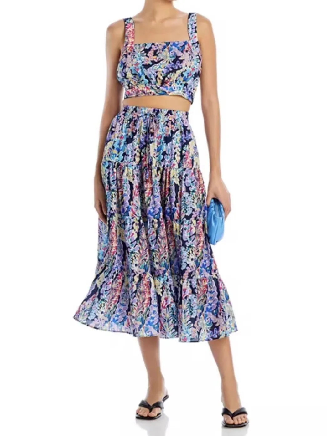 

Elegant Floral Print Summer New Arrival Vacation Slimming Short Square Collar Top And Half Skirt Set Fashionable Women's Ense...