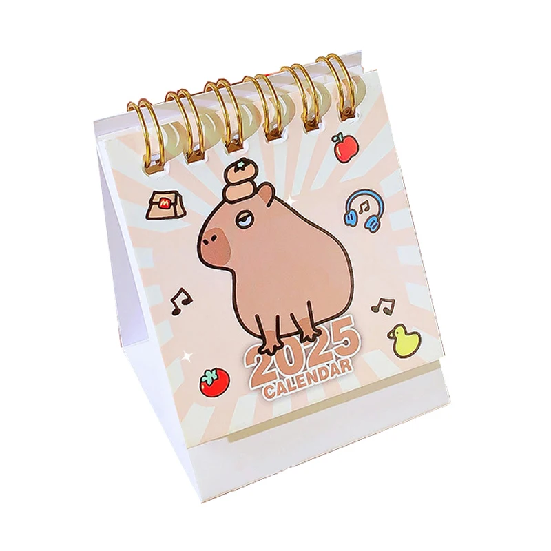 1pc 2025 Cute Capybara Random Mini Compact Calendar Creative Home Desktop Ornament Coil Monthly Calendar Portable Plan Book Gift