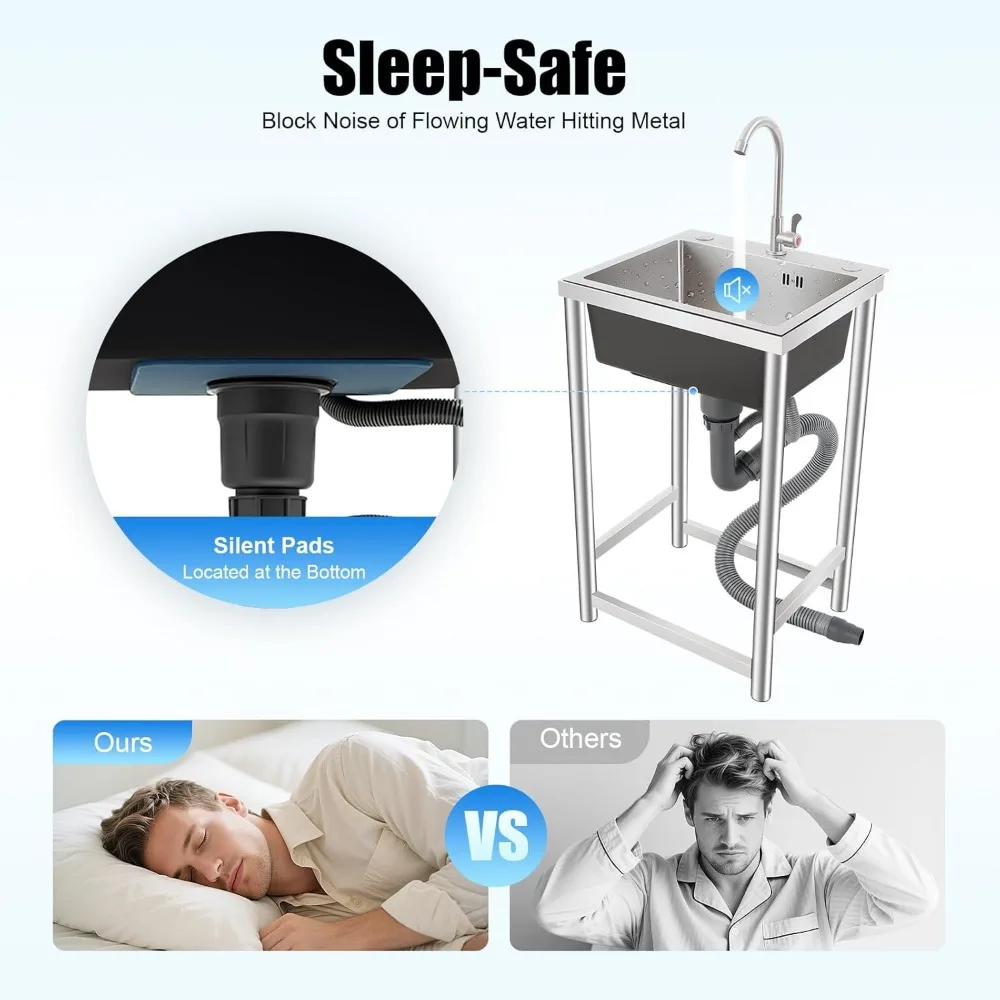 حوض تجاري فردي من الفولاذ المقاوم للصدأ مع صنبور لمحطة غسيل يدوية للمطاعم والمطبخ #3