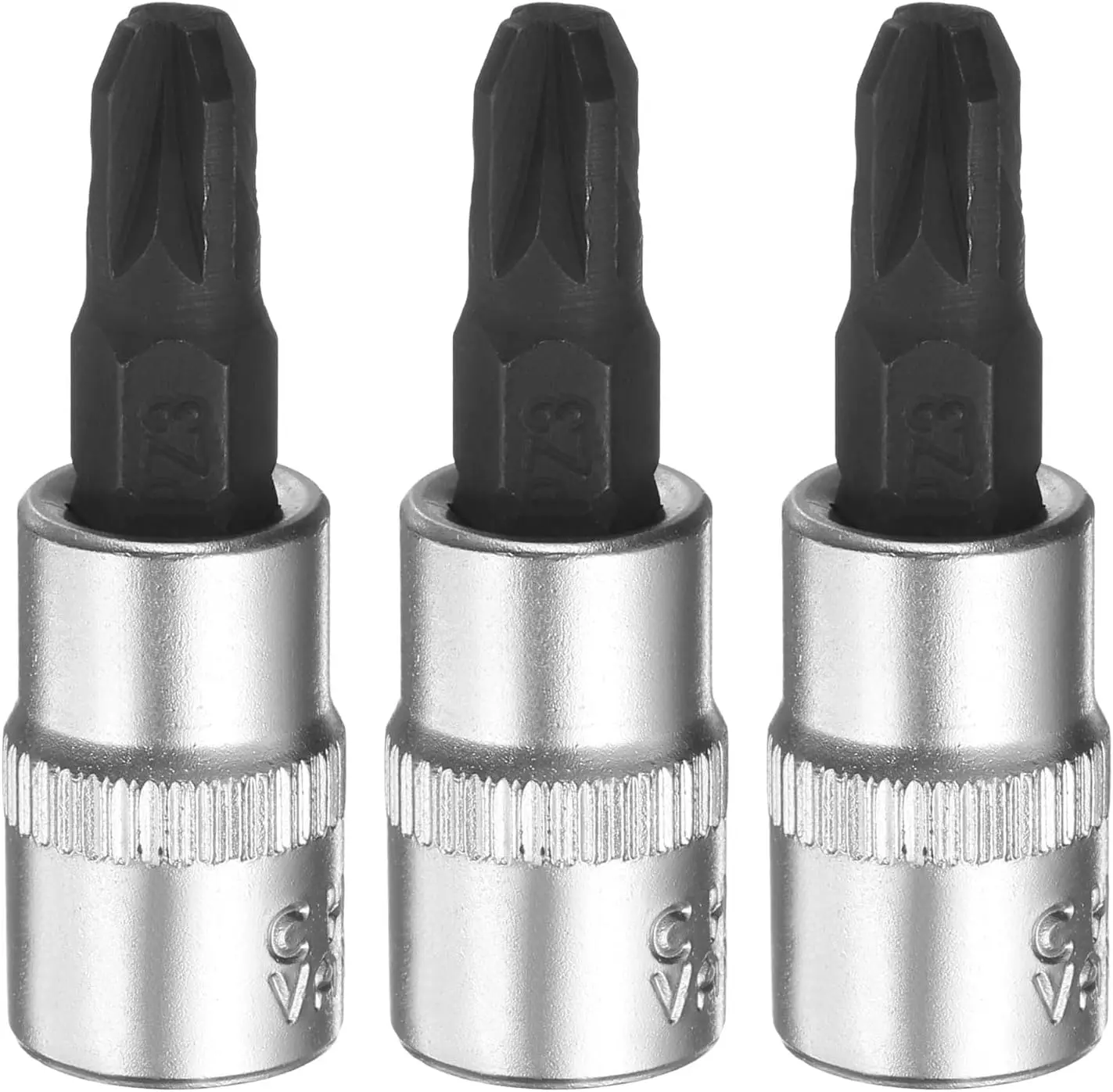 3 قطع PZ3 1/4 بوصة مجموعة لقم مقبس فيليبس المربعة، فضي أسود #1