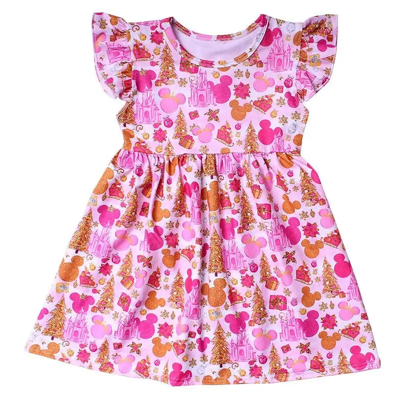 Baby Girls Kids Clothing V-day Love Heart Shape Casual Dress Knee Length Disney Castle Cute Toddlers Dresses Wholesales