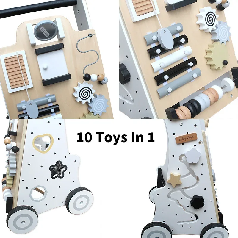 Peuterspeelgoed Houten kinderen Multifunctionele Walker Babypuzzel Druk bord Montessori Onderwijs Wiskundespeelgoed Zintuiglijke creatieve spellen