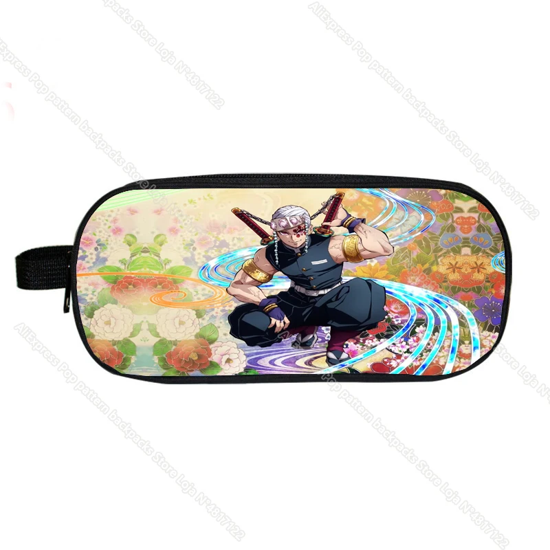 Anime Demon Slayer Kimetsu No Yaiba Pencil Case Nezuko Kamado Uzui Tengen Zipper Purse Makeup Bag Pen Stationery Bag