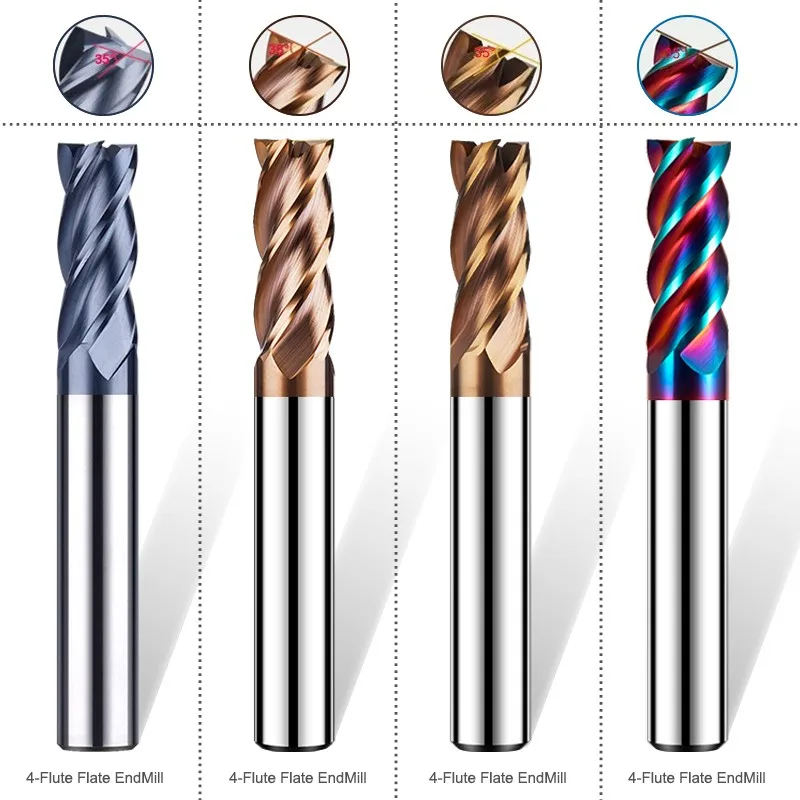 Azzkor 4-flöte hrc50/55/65/70 Wolfram stahl karbid Nano beschichtung Flat Schaft fräser cnc mechanische Bearbeitung Fräs werkzeuge – Detail 4