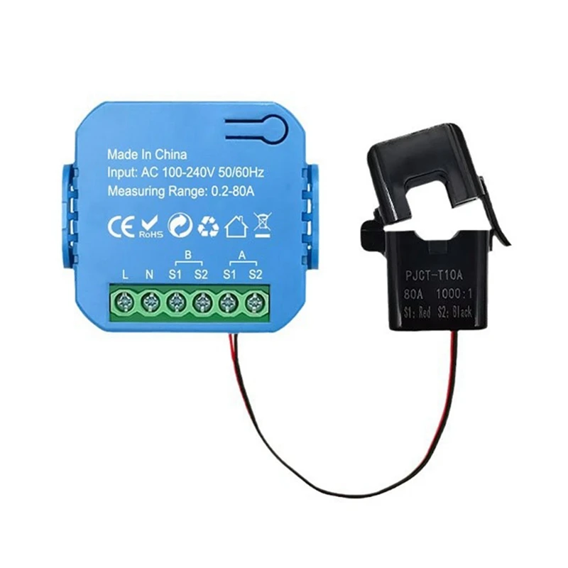 Tuya WIFI Smart Energy Meter Bidirectional With Transformer Clamp App Monitor Power 80A Support Alarm-AC37