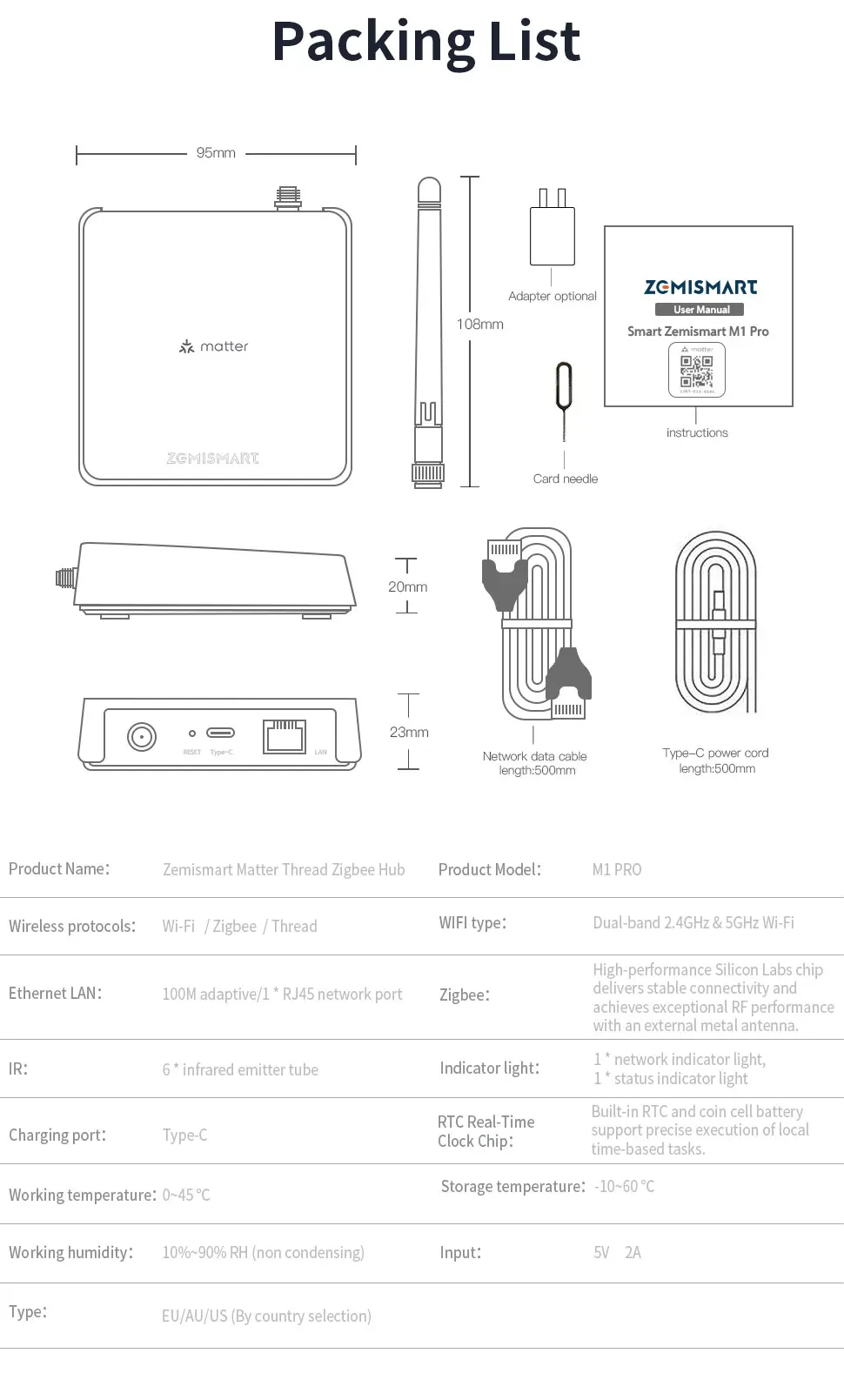 Zemismart Matter Thread Zigbee Gateway mit IR-Steuerung Smart Home Bridge Hub Unterstützt Tuya Google Home SmartThings Homekit M1 Pro – Detail 15