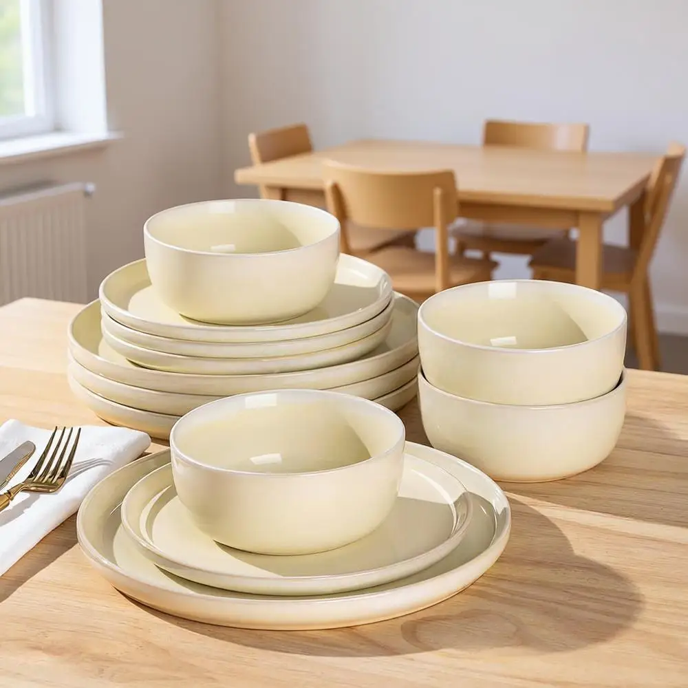 

Набор посуды из керамики, 4 предмета: круглые тарелки и миски с реактивной глазурью, устойчивые к царапинам, можно мыть в посудомоечной машине и использовать в микроволновой печи, серия Se