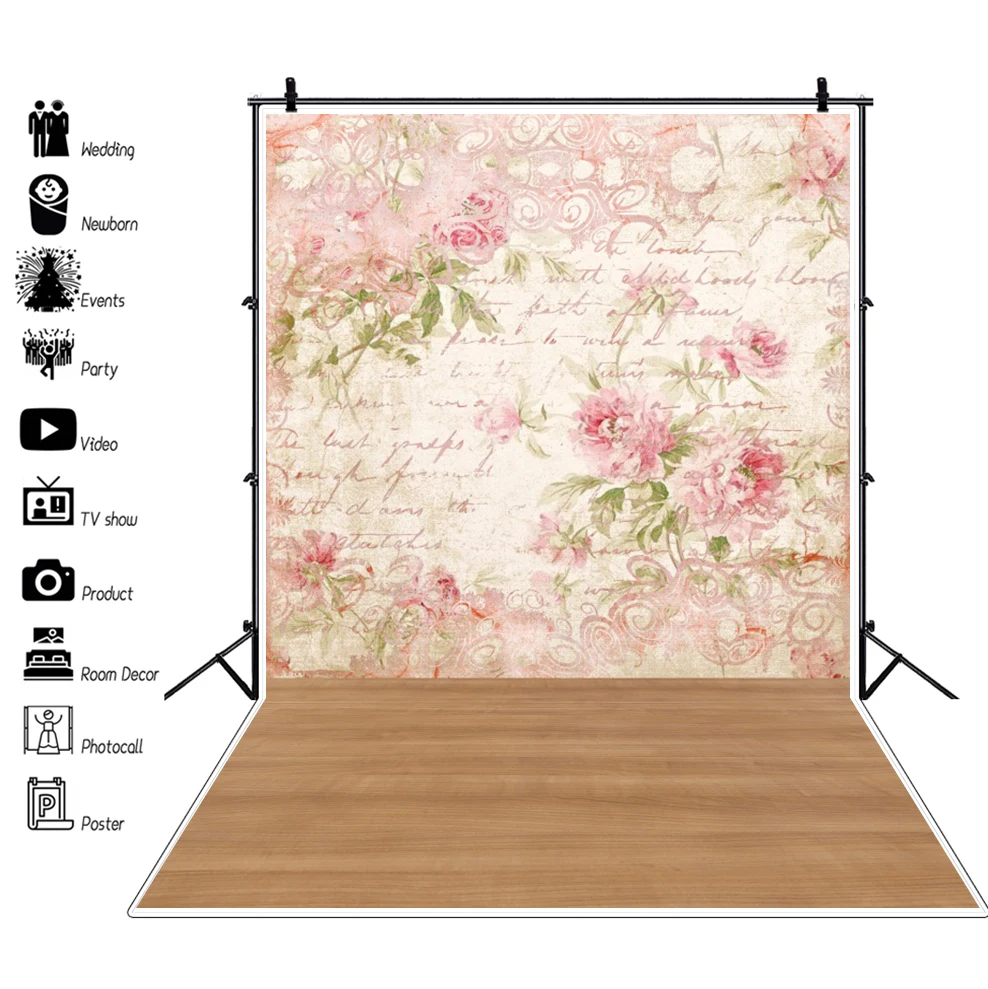 

Laeacco Wooden Boards Floor Flower Wall Scene Baby Child Portrait Photographic Background Photography Backdrops For Photo Studio