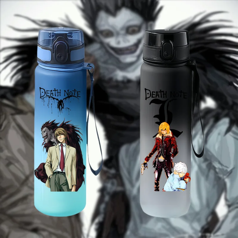 Death Note Anime Wasserflasche 650ml Klappdeckel-Sportbecher mit Trageband, Light Yagami & Ryuk Charakterdruck Reise-Trinkbecher