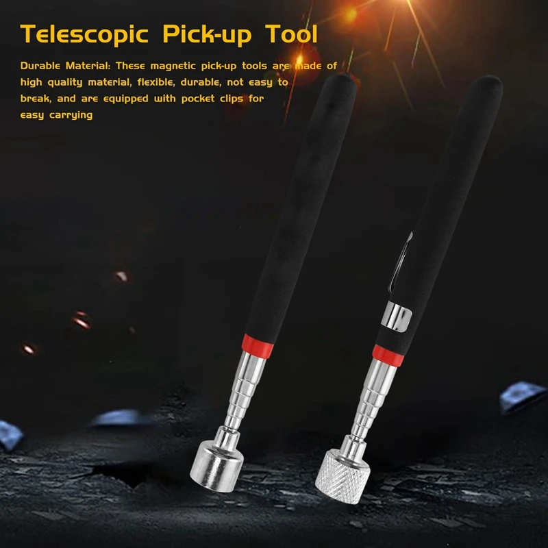 5 PCS Magnetic Telescopic Pick-Up Tool,Magnetic Sticker Gadget, Durable Telescopic Magnetic Collector With Pocket Clip