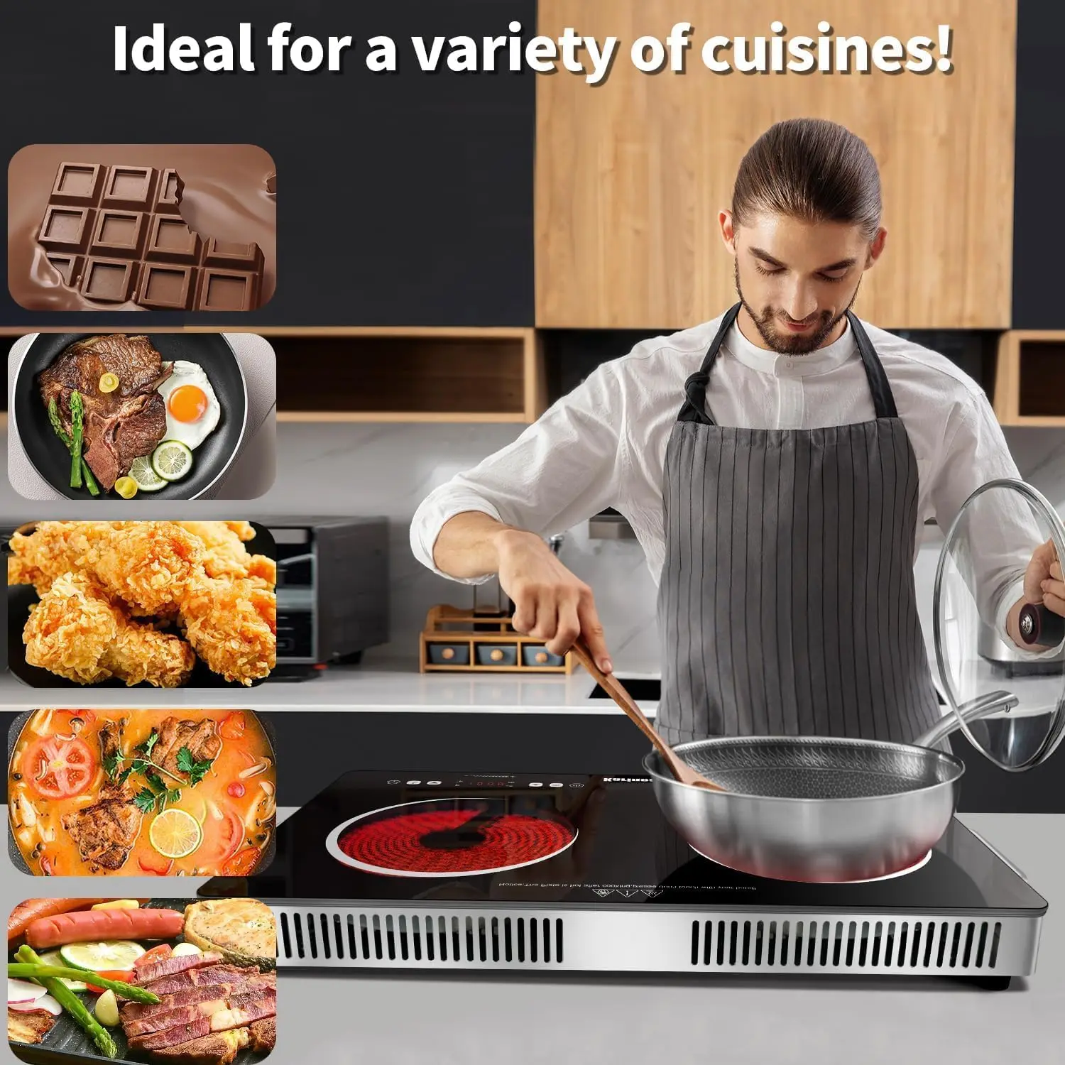 Placa de cerámica Karinear de 2 zonas, placa eléctrica enchufable de 3200 W con cerradura de seguridad, perillas y control táctil, 56 cm Coutertop independiente 240 V