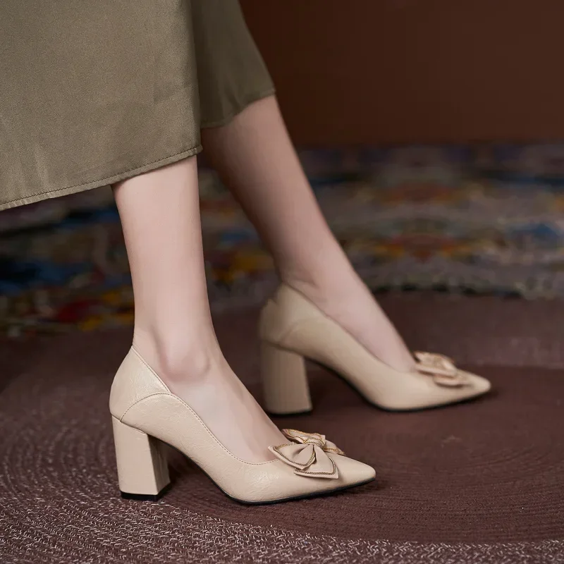 Small Size 30-44 Block Heel Bow High Heel Female Pumps Women Shoes Office Shoes Women