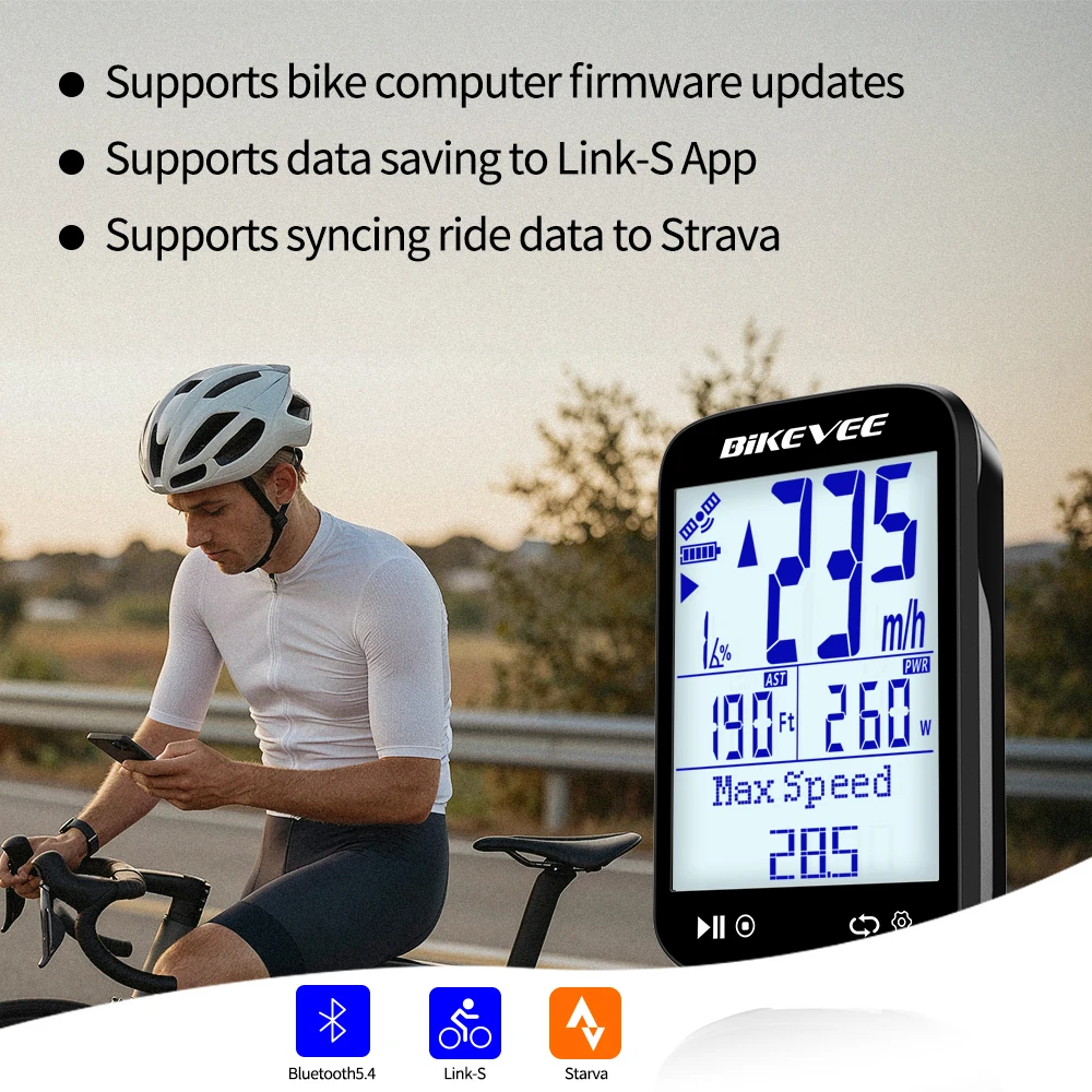 

Road MTB Wireless Bluetooth 5.4 ANT+ Link-S App Bicycle Cycling Computer GPS Bike Speedometer Odometer for Sports Fitness