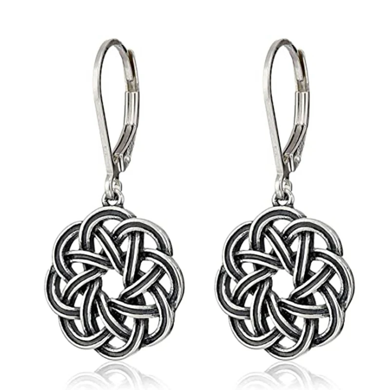 Huitan Celtic Knot Earrings for Women Ancient Silver Color 2023 New Lady Ear Piercing Earrings Minimalist Gift Statement Jewelry