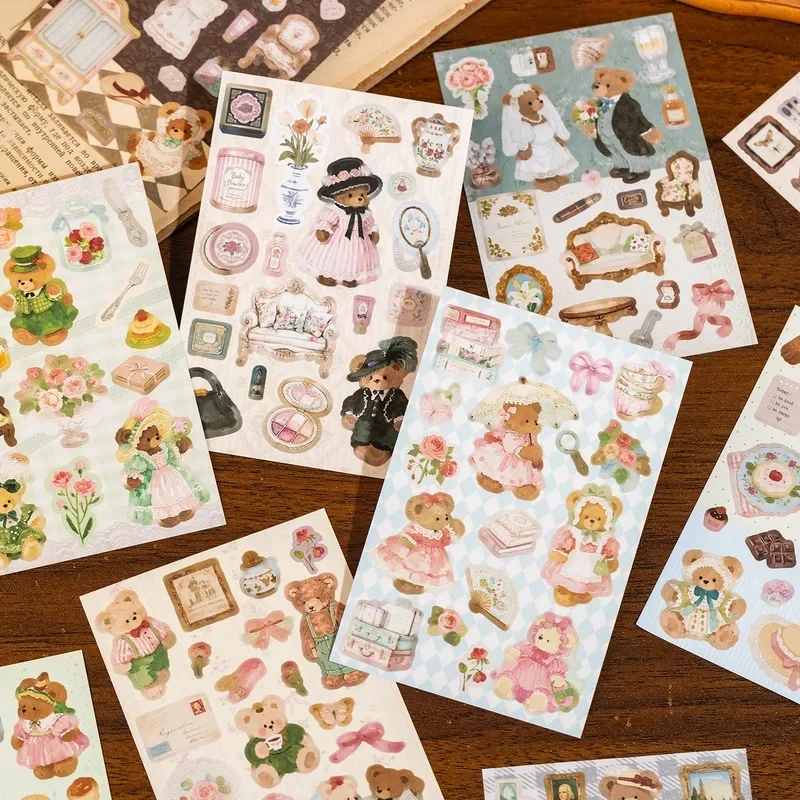 20pcs/Film sticker bear diary vintage French pattern scrapbook decoration mood journal stress relief collage