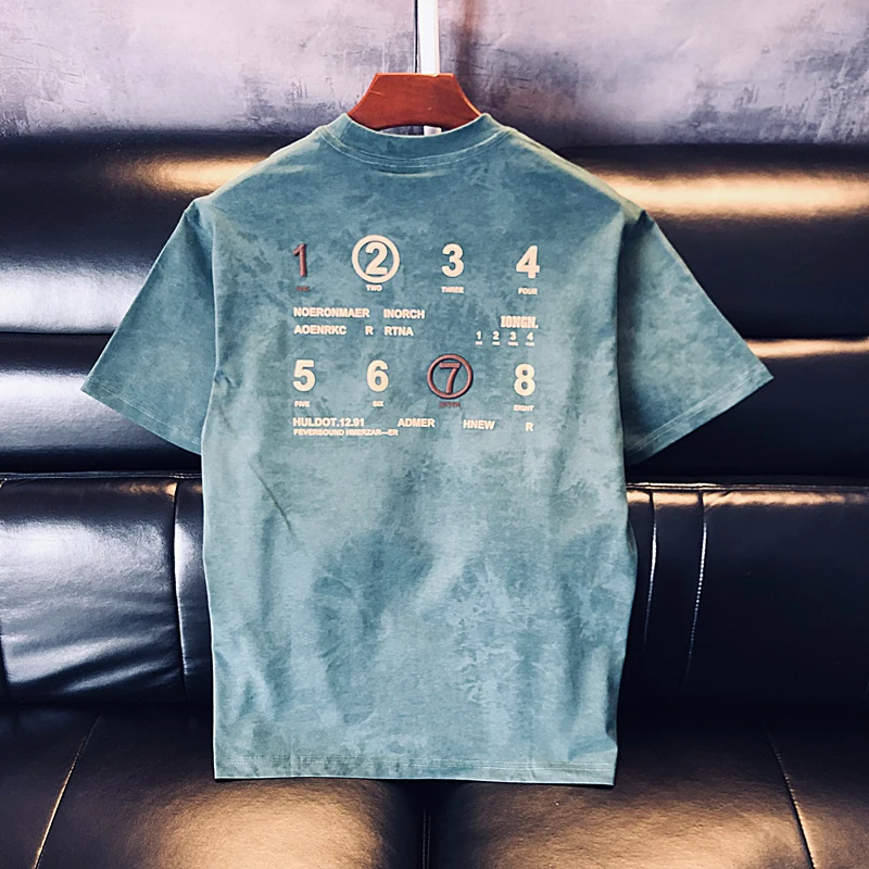 Loose Fit High Quality Green Short Sleeve Men's T-Shirt 2024 Summer New Digital Embroidery Print Design Trendy round Neck Top