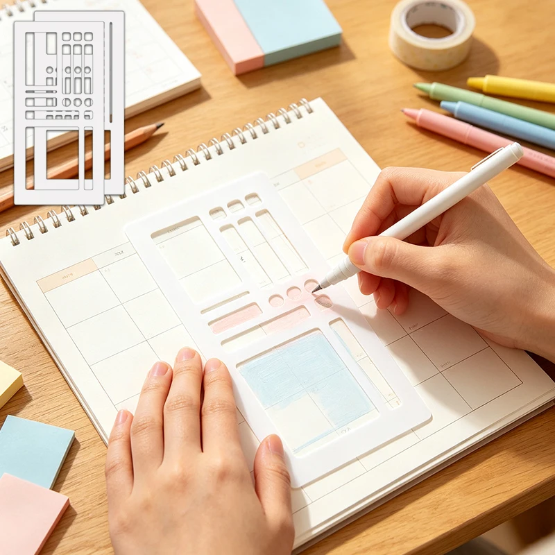 YOMDID 2pcs Planner/Journal Tracing Template Set, Journal And Calendar Drawing Templates, For DIY Planning, Notebooks, Planners