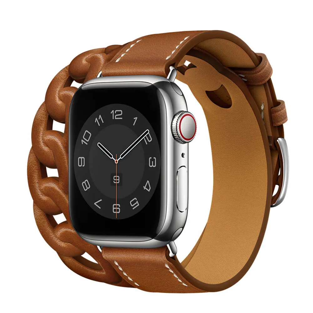 Logo Genuine Leather Loop For iWatch Ultra 49mm 8 7 41mm 45mm 10 46mm 42mm Gourmette Double Tour Strap For Apple Watch Band 44mm