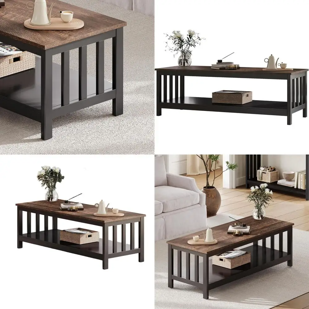 

47-inch Wooden Living Room Coffee Table with Shelf