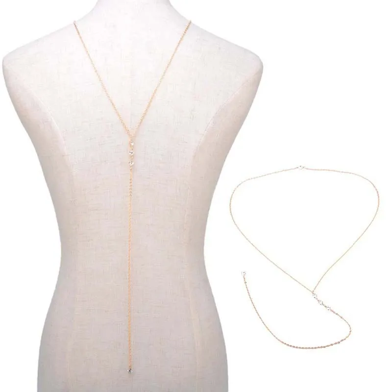 مثير كريستال عودة سلسلة قلادة للنساء أنيقة معدنية طويلة الزركون عارية الذراعين سلسلة بيكيني الشاطئ مجوهرات اكسسوارات الزفاف #6