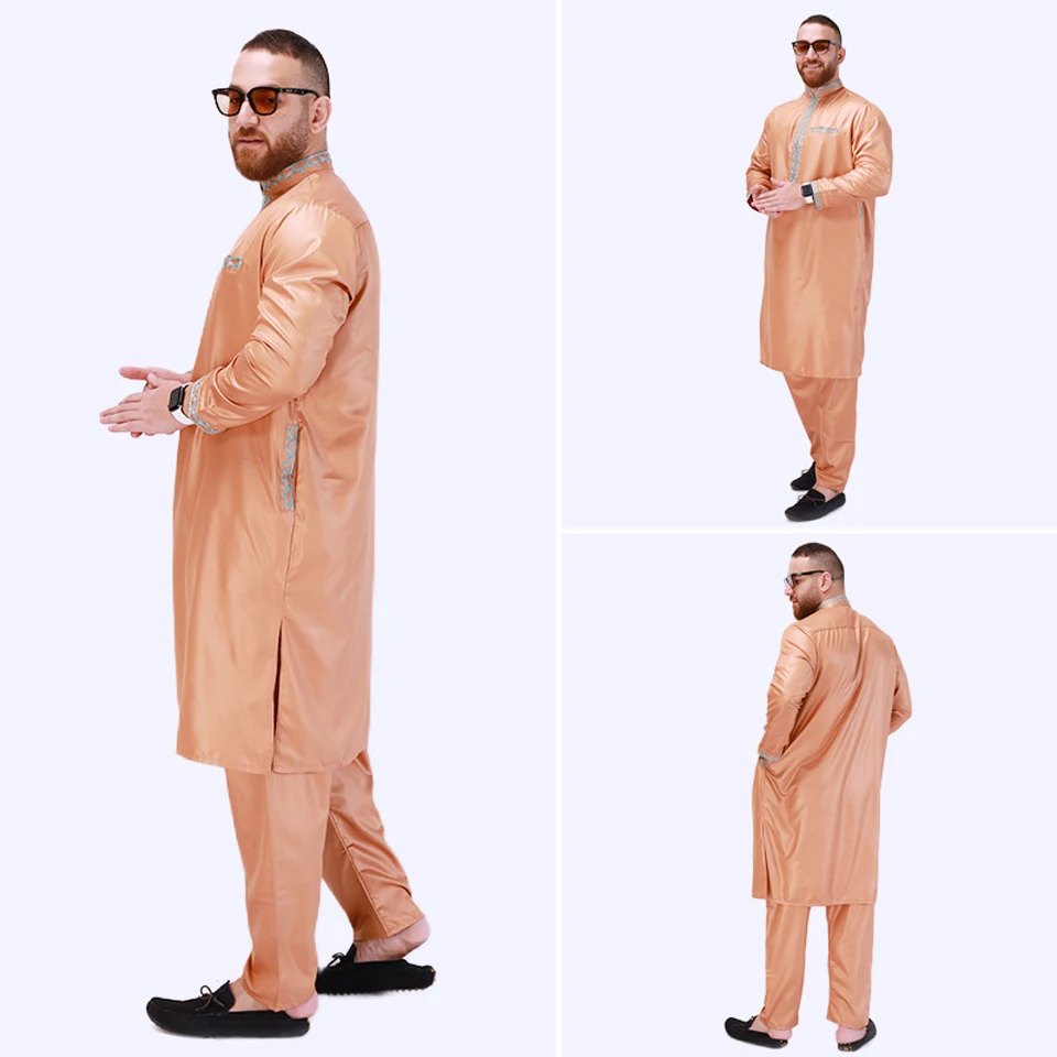 Ropa islámica tradicional Eid Jubba Thobe, Abaya árabe, caftán musulmán, conjuntos de batas, traje de estilo Retro nacional de moda para hombres,