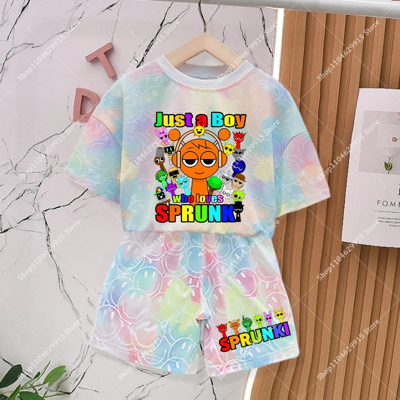 2pcs Sprunkis Sets Summer Breathable Sweat Absorbent Clothes Kawaii Anime Harajuku Fashion Smile Short Sleeve Thin Suits Gifts