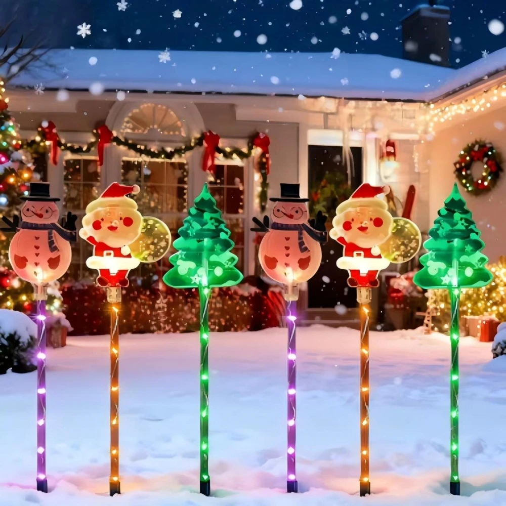 1Set of Solar Santa Claus&Christmas Tree and Elk 6 in 1 Lawn Lights Outdoor Garden Solar Lawn Lights For Lawn Yard Holiday Decor