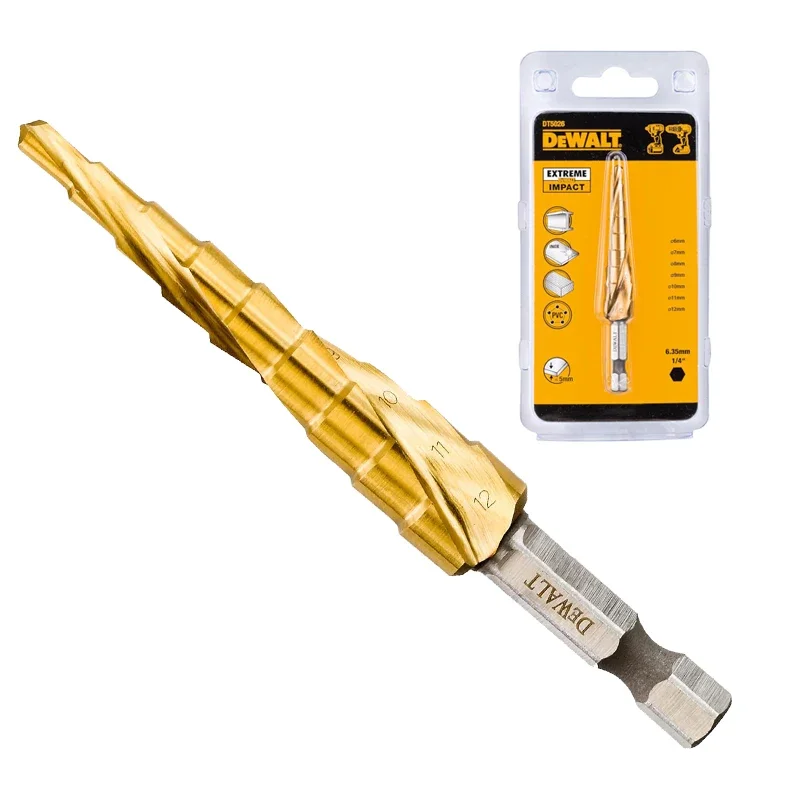 DEWALT  Extreme Impact Step Drill Bit Hexagonal Handle Titanium Coating Wood Metal Hole Knife Core Drill Power Tools Parts