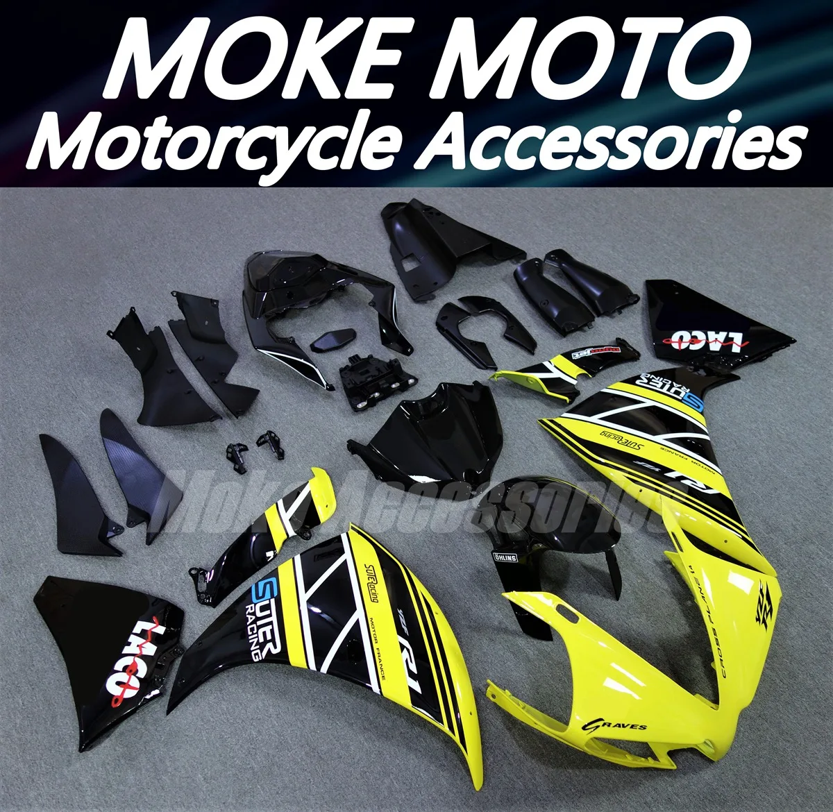 

Fairings Kit Fit For Yzf R1 2012 2013 2014 Bodywork Set High Quality ABS Injection Yellow Black LACO