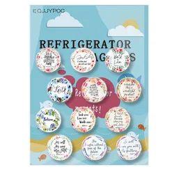 Holy Bible Verse Fridge Magnets Refrigerator Sticker Glass Cabochon Set Letter Home Decor Quote Religion Art Scripture 12pcs 3CM