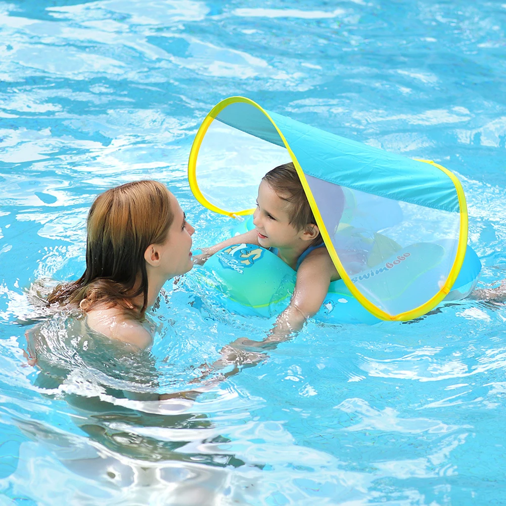 Baby Swimming Float With Canopy Sunshade Inflatable Infant Floating Ring Kids Swim Pool Accessories Circle Bathing Summer Toys