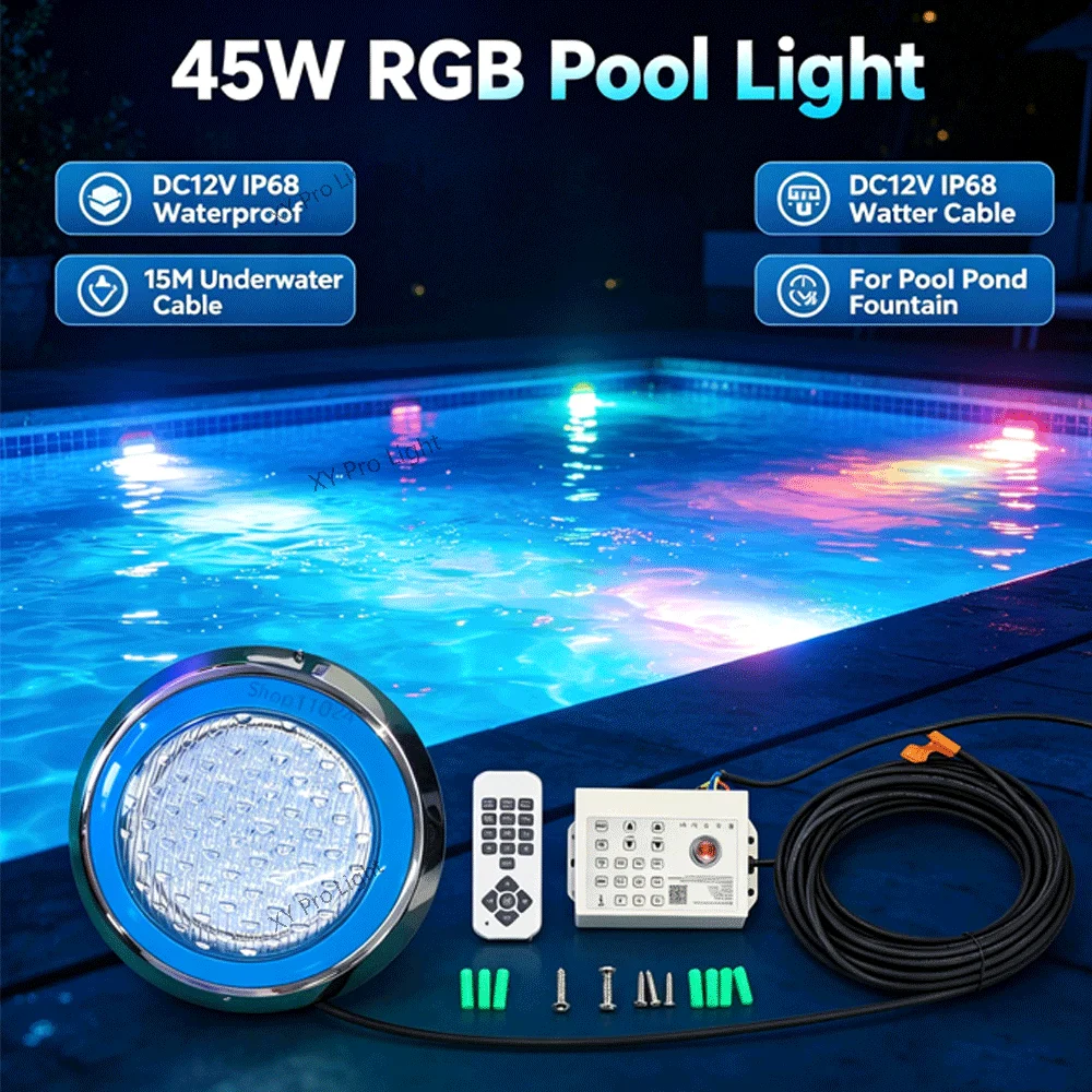 DC12V 45W RGB LED Swimming Pool Lights IP68 Waterproof Input 85-265V Outdoor 15M UnderWater Light Pond LED Piscina Luz Spotlight