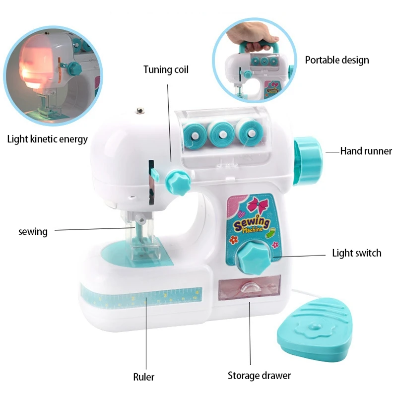 Mini macchina da cucire per bambini elettrica di medie dimensioni stile cucito kit artigianale giocattoli simulazione giocattolo interessante per bambini