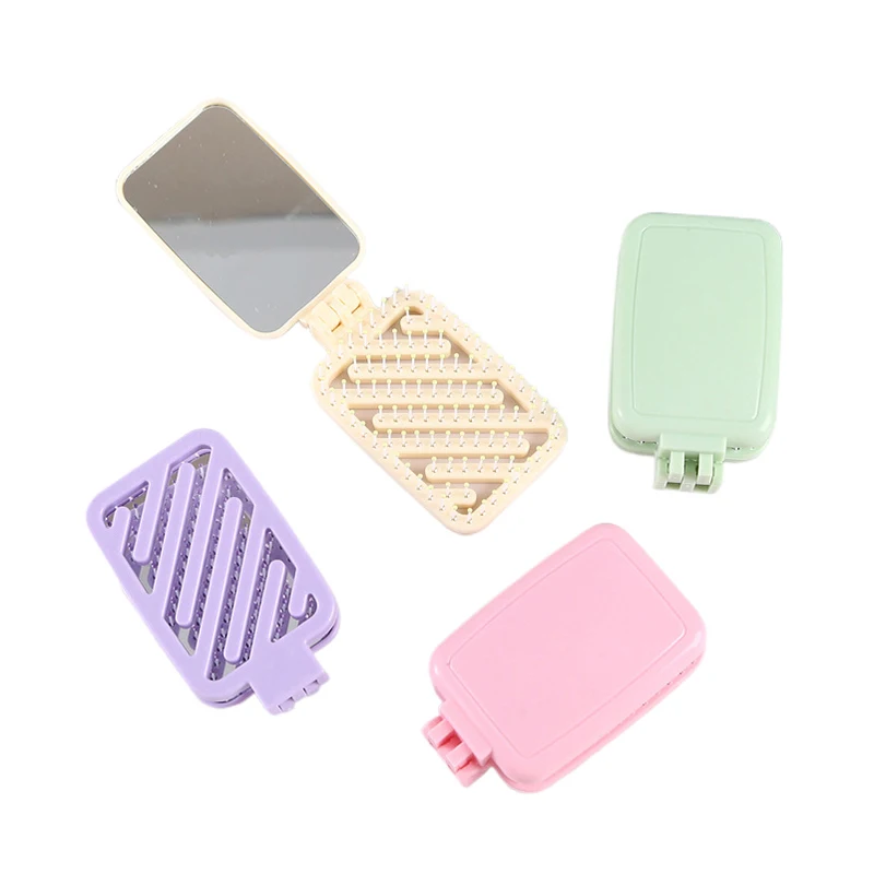 Cepillo de pelo de masaje con espejo, accesorio de estilismo, Mini espejo de bolsillo, peine plegable para niña y mujer, bolsillo cuadrado portátil, pequeño viaje