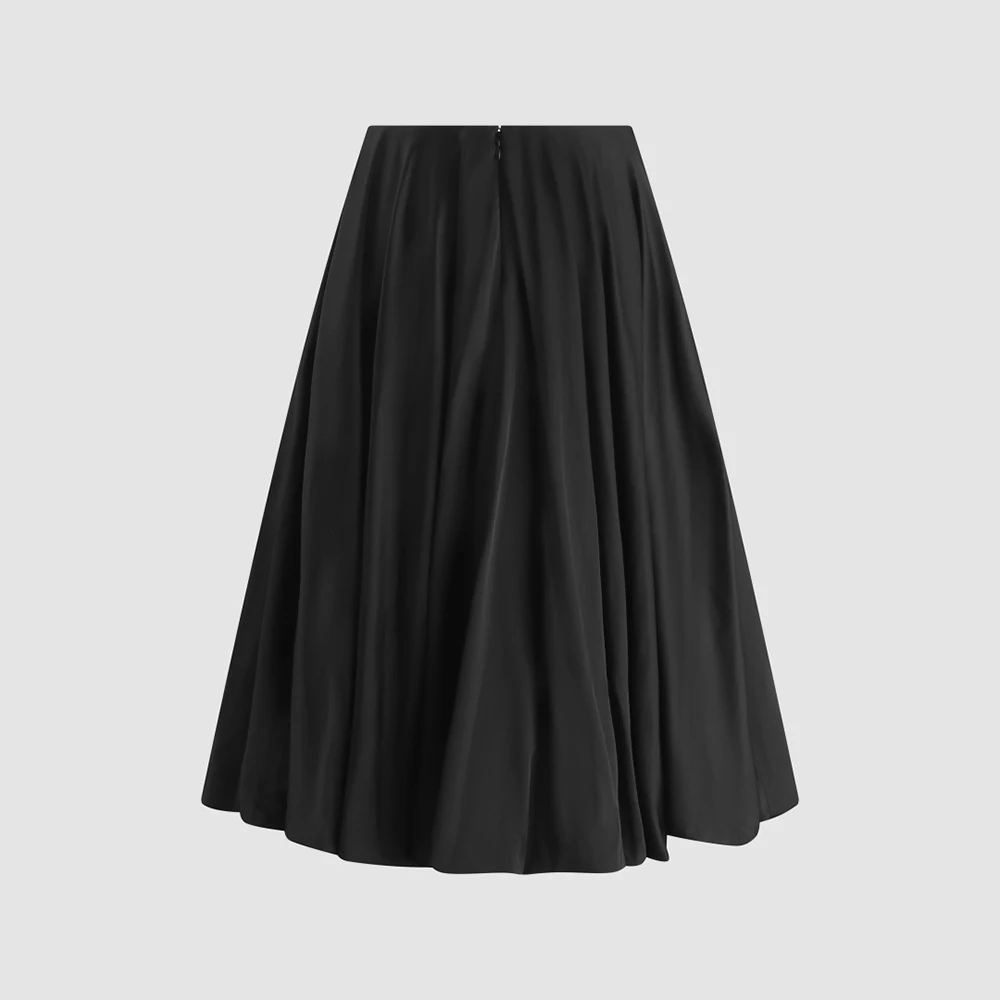 Ladies Glossy Satin Flared Midi Skirt High Waist Swing A Line Long Skirt Elegant Office Party Maxi Skirt For Women Daily Outfit