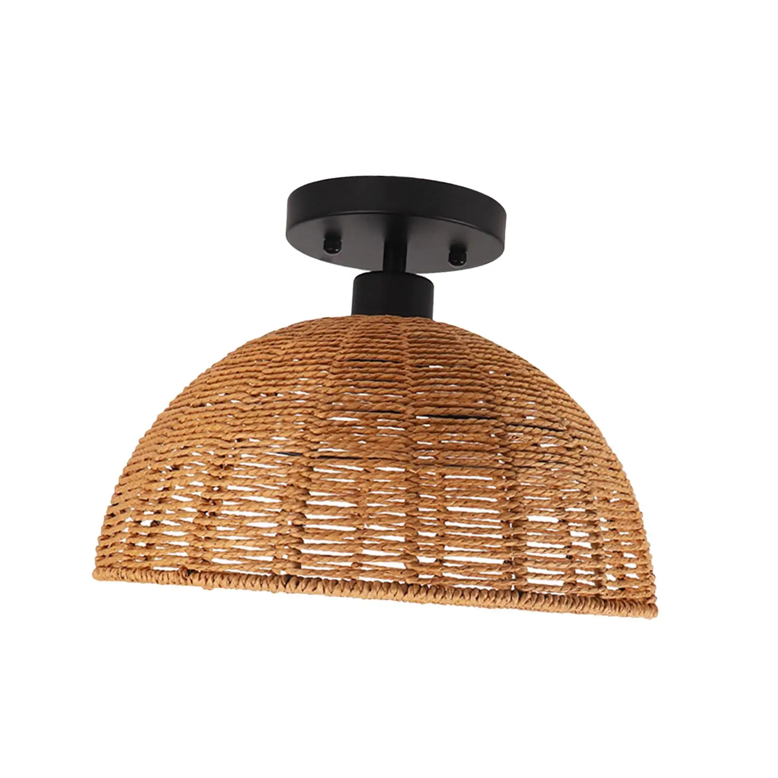 Rustic Ceiling Lamp Shade Rattan Cover Iron Frame for Home Bedroom Living Room Restaurant Cafe Decorative Lighting Fixture
