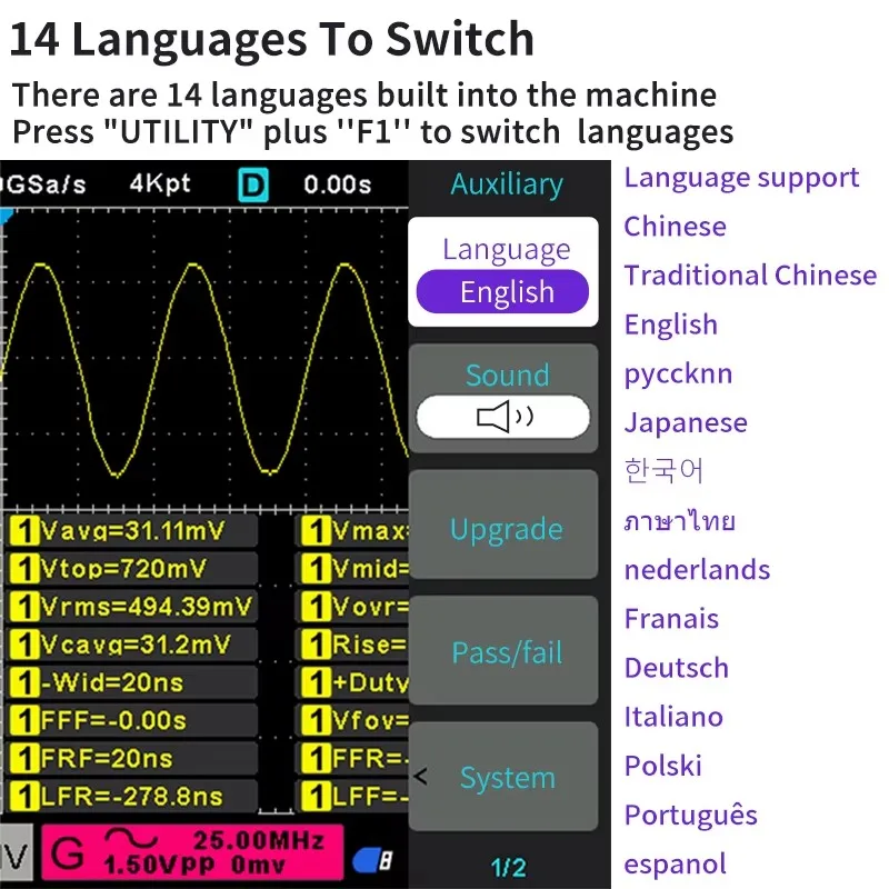 Hantek DSO2D15 Digital Oscilloscope 2-channels 100Mhz 150Mhz DSO2C10 DSO2D10 DSO2C15 1GS/s FFT+decode+ 25MHz Signal Generator