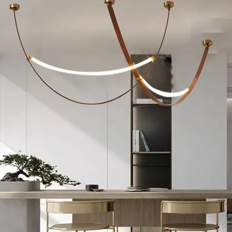 

Nordic Belt LED Pendant Lights for Living Dining Table Room Showroom Villa Hallway Chandelier Art Home Decor Hanging Luminaire