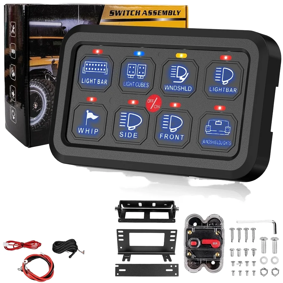 

8-бандовый RGB-переключатель с мгновенным импульсным автоматическим затемнением, панель переключателей, универсальная вспомогательная схема управления, релейный блок, водонепроницаемый для автомобиля