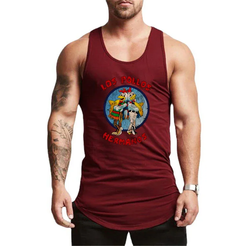 LOS POLLOS Hermanos Funny Printed Sport Vests Gym Bodybuilding Sleeveless Workout Tank Tops Mens Fitness Muscle Running Shirts