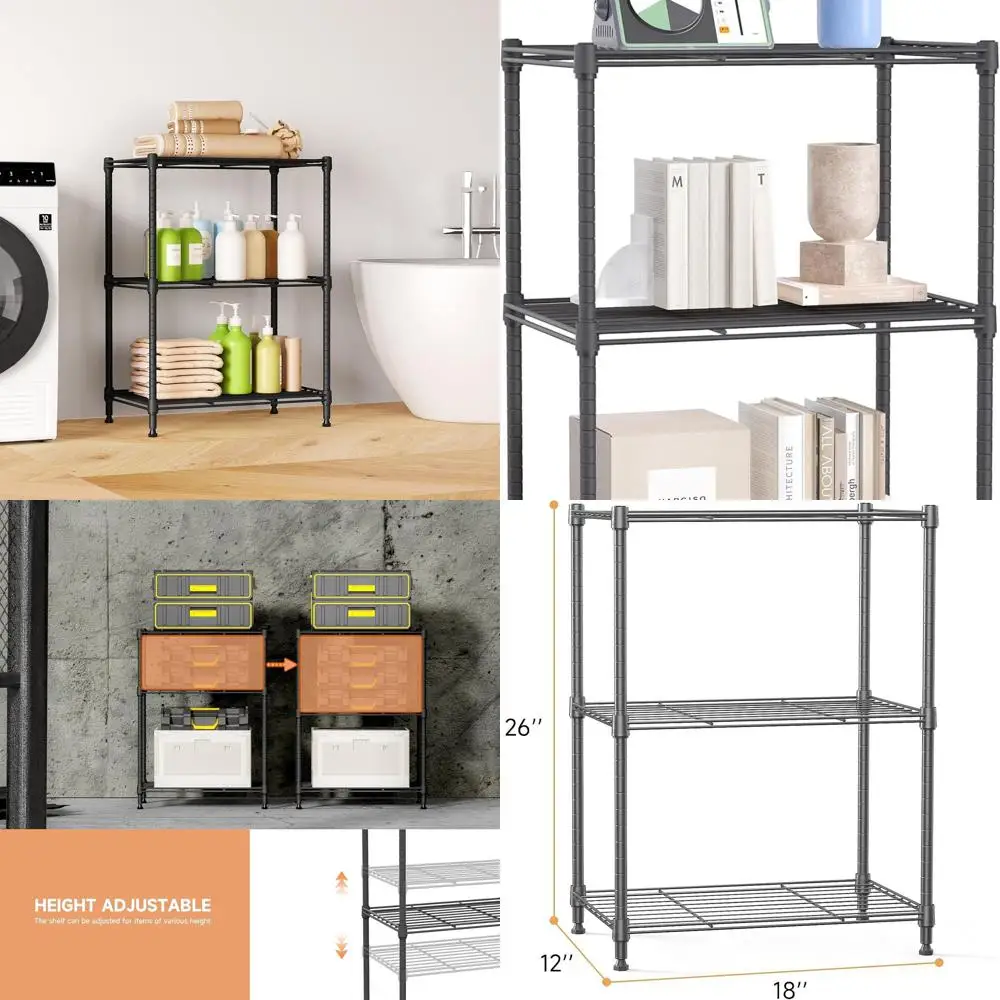 

Sturdy 3-Tier Steel Wire Shelving for Home, Kitchen, Laundry, and Office Use (17.7x11.8x26.3, 450 lbs, Grey)