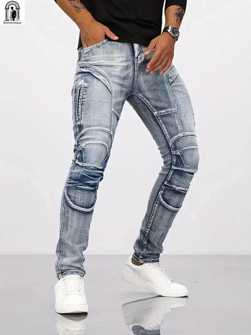 New Distressed Men Jeans Denim Holes Skinny Vintage Wash Solid Pencil Pants 2024 Ankle Length Sheath Punk Style Pockets Slim