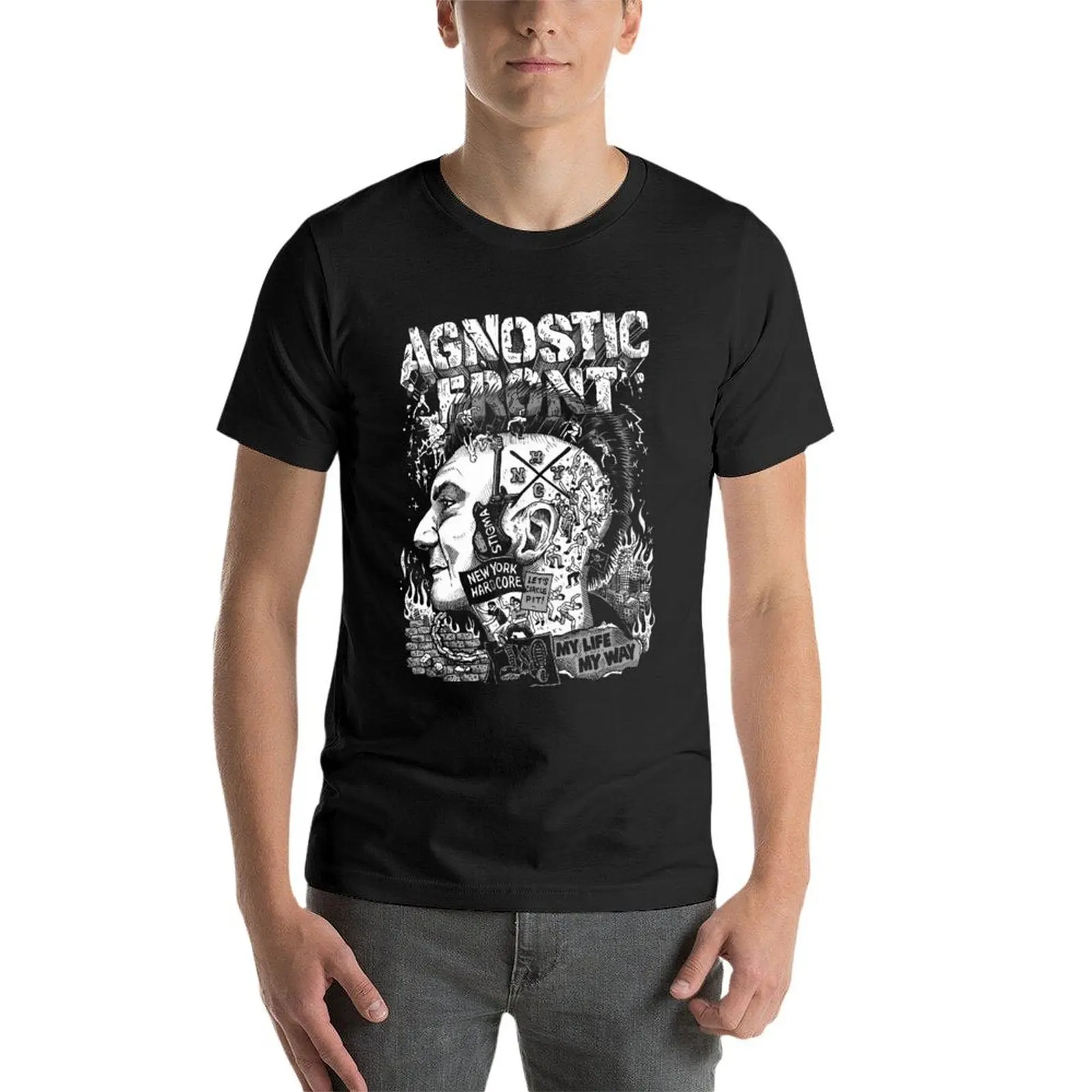 *(&)(ฮาร์ดคอร์พังค์ () เสื้อยืดลาย agnostic เหงื่อสีดำเสื้อผ้าหน้าร้อนผู้ชายเสื้อยืดผ้าฝ้าย