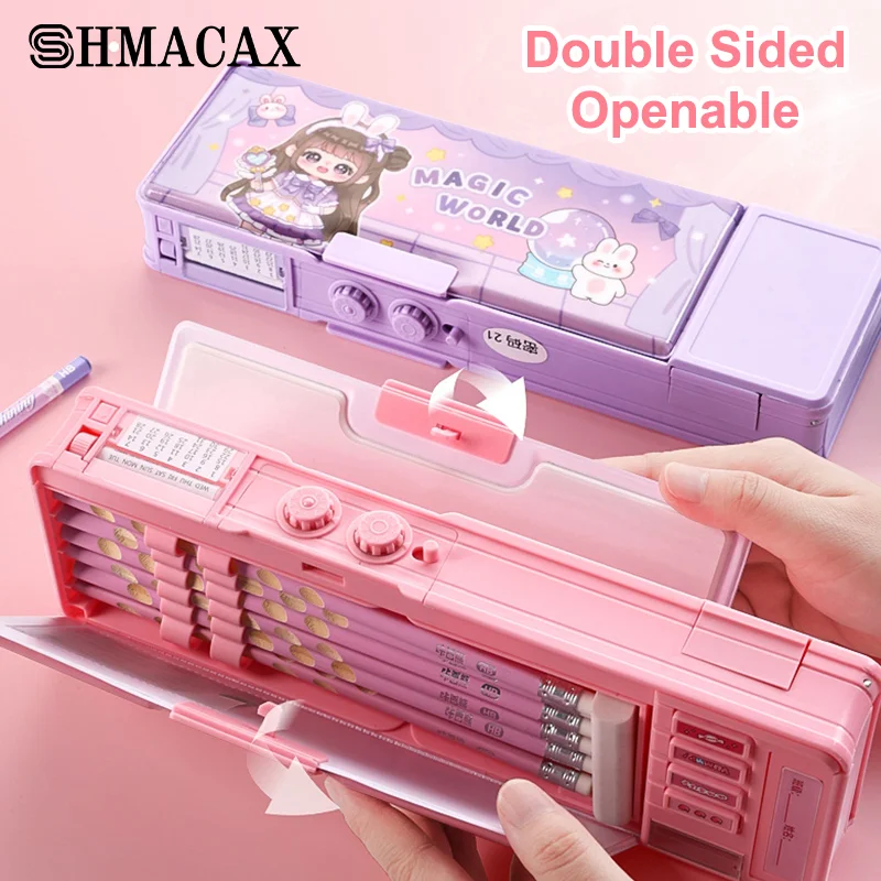 Cartoon Creative Multifunctional Pencil Case Elementary Students Large Capacity Stationery Box Double-layer Pencil Case Gifts