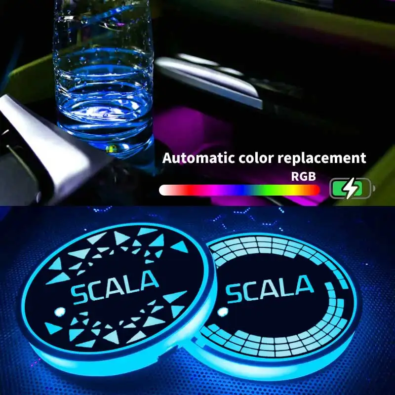 

Для Skoda SCALA светодиодный светильник автомобильные подставки для чашек держатель для питья умная лампа красочные атмосферные огни коврик