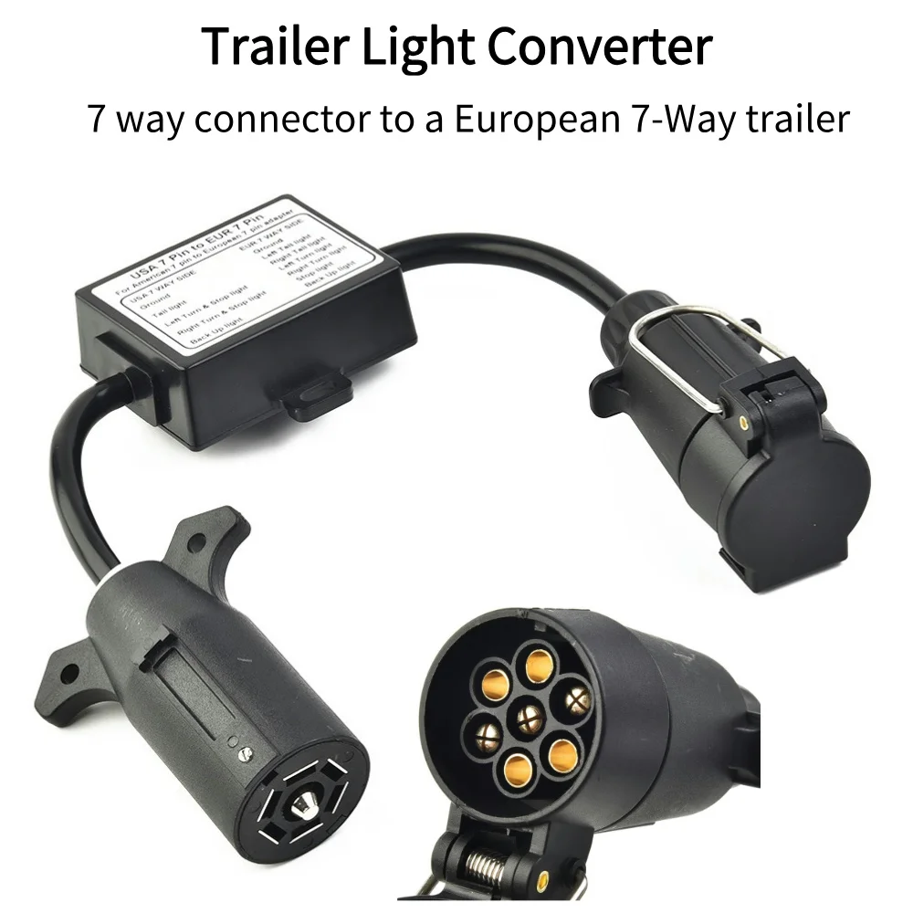 7-way Round Pin 7 way connector to a European 7-Way trailer Light Converter Electrical Adapter Socket Trailer Accessories