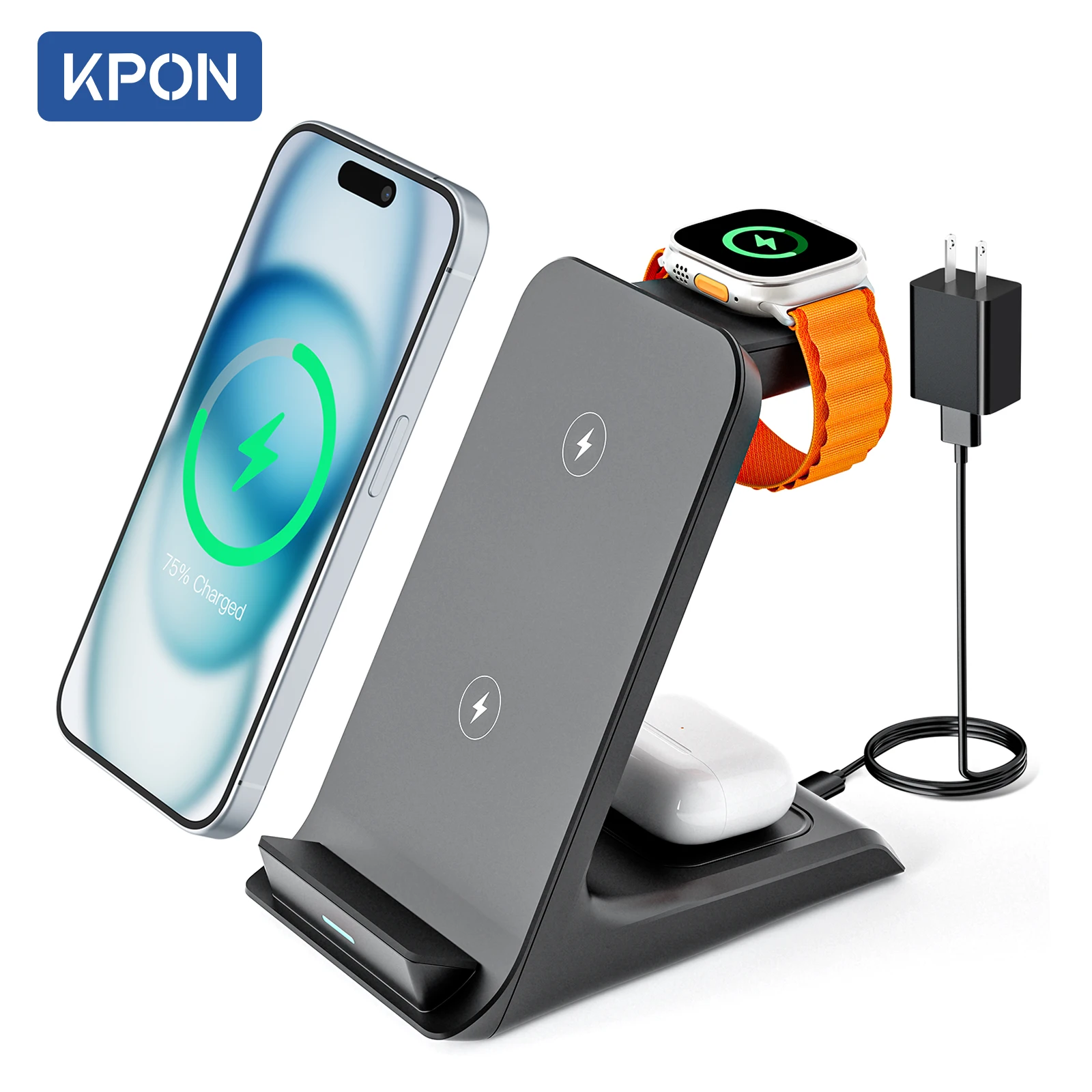 KPON 3 in 1 Wireless Charger Stand Fast Charging Station Dock For iPhone 16/15/14/13 Pro Max Apple iWatch 9/8/7/6/5 Airpods 3/2