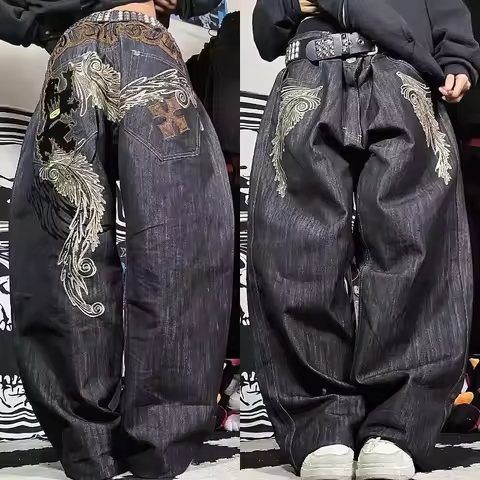 American Fashion Hip Hop Joker Loose Jeans Women Street Y2K New Casual Punk Oversized Wide-leg Pants Unisex Rock Mopping Jeans