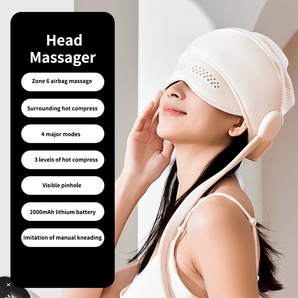 Head Massager Cap Electric Eye Massager Graphene Heating Eyes Hot Compress for Relaxing Improve Sleep Therapy Headache Migraine