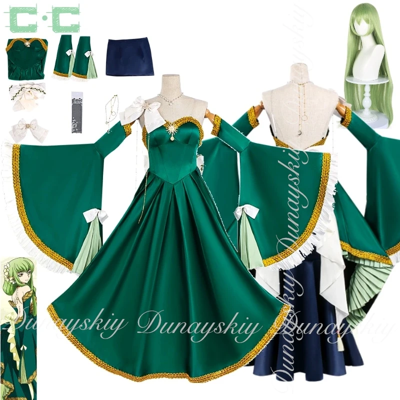 

CODE GEASS Lelouch of the Rebellion C.C. Cosplay With Long Green Wig And The Green Court Evening Dress Cosplay Costume Full Suit